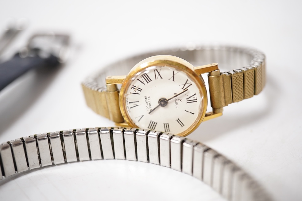 A collection of seven gentleman's assorted mainly steel wrist watches including two Tissot, a Timex, Ingersoll, Montine, Kingston and Sekonda, together with six assorted lady's mainly steel wrist watches including Seiko,